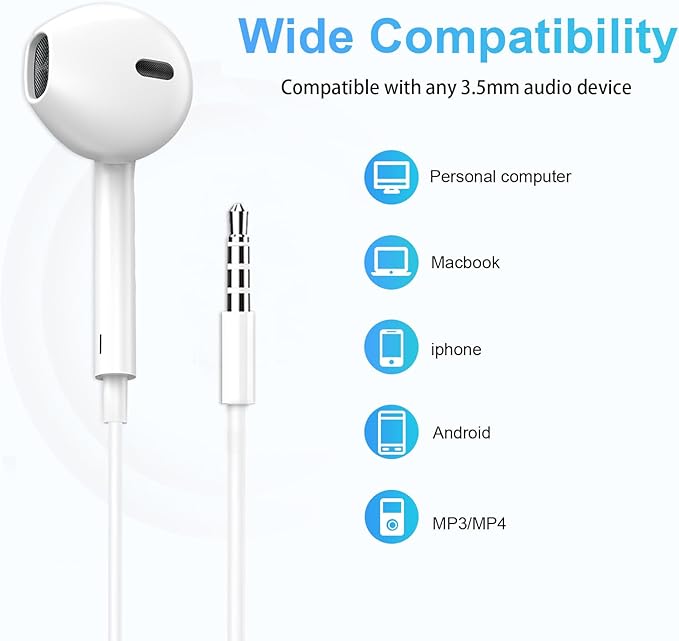 Wired Earbuds 2 Pack, Earbuds HiFi Stereo Wired Earphones Headphones with Microphone Volume Control Compatible with iPad, Laptop, MP3, Android Smartphones, Fits All 3.5mm Jack Device