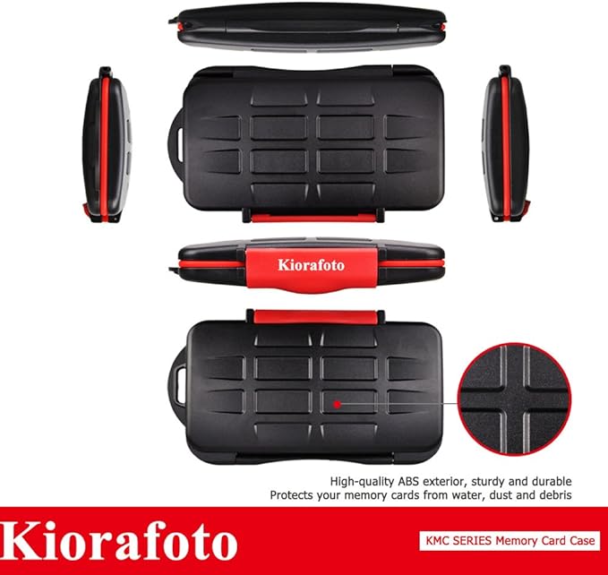 Kiorafoto 6 CF Card Slots Professional Water-Resistant Anti-Shock Compact Flash Card Holder Case Storage Compact Flash Memory Card Protector Wallet with Carabiner