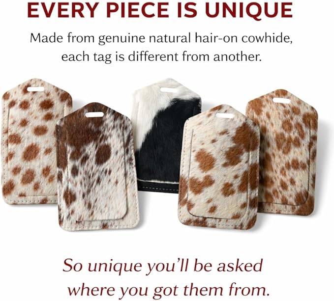 Mulch Leather Genuine Cow Leather Luggage Tag (Pack of 3) for Baggage ID Tags Travel Bag Tags for Suitcases Privacy Cover ID Label (Hair ON)