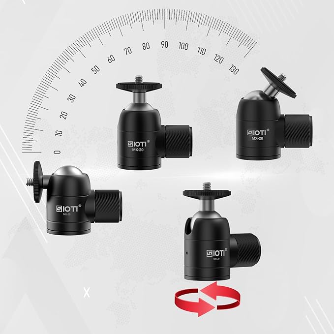SIOTI Tripod Swivel Mini Ball Head, with a Hot Shoe Mount, Panoramic 360° Vertical Pan 90°, Compatible with Digital Camera/Compact DSLR/Cell Phone/Monopod/Light Stand/Action Camera etc.