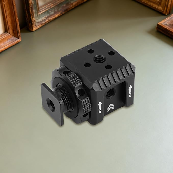 Cold Shoe Mount Adapter, Metal Camera Cold Shoe Extension Bracket with 1/4" Screw Holes for Photography Flash Light Microphone Monitor Compatible with DSLR Cameras (Black)