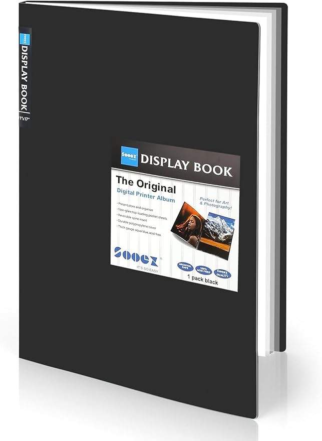 Sooez Art Portfolios 11"x14", Large Portfolio Folder with 30 Pockets & Black Inner Sheets, Display 60 Pages, 11 x 14 Presentation Book for Artwork Storage, Binder with Plastic Sleeves for Artist