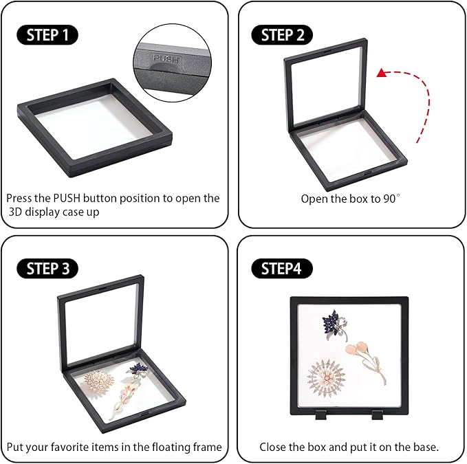 3PCS 3D Transparent Floating Frame with Stand, Challenge Coin Display Holder, Floating Display Case for Jewelry, Medals, Specimens, Small Items, Fossils Rocks,6.3 x 6.3 inch