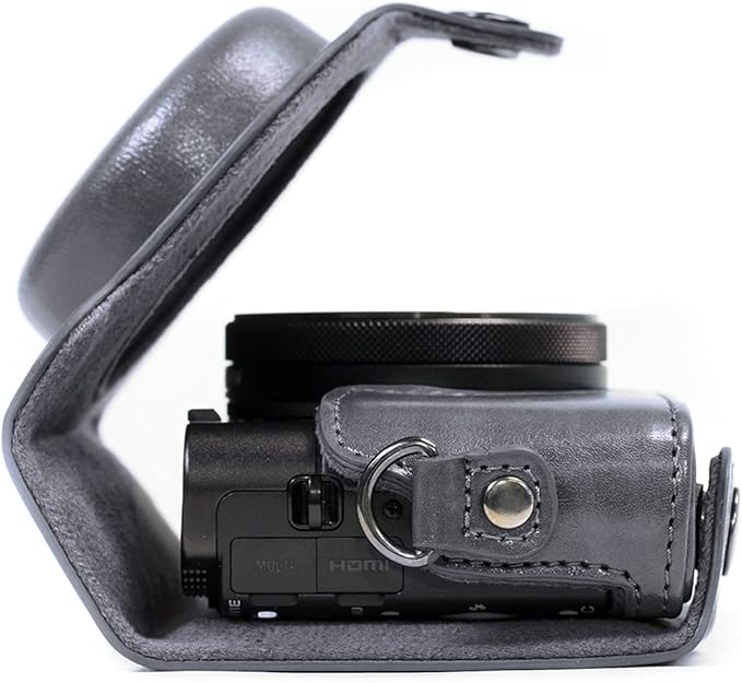 MegaGear MG680 Ever Ready Leather Camera Case compatible with Sony Cyber-shot DSC-RX100 VI, DSC-RX100 V, DSC-RX100 IV, DSC-RX100 III - Gray