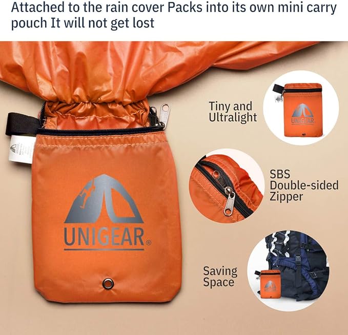Unigear Backpack Rain Cover Waterproof Rating 5000mm Ultraportable and Durable with 2 Anti-Slip Buckle Strap, Integrated Carry Pouch Design (Orange, XX-Large)