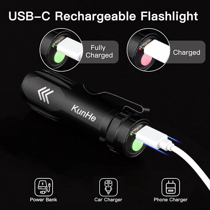 KunHe 5 Pack Mini Flashlight Rechargeable Bulk USB-C Small High Lumen Flashlight Clip-on Portable Pocket Flash Light for EDC Emergency Home Use