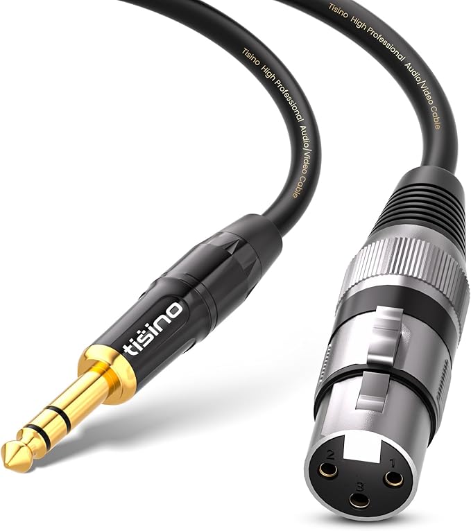 Tisino Female XLR to 1/4'' TRS Microphone Cable, 6.35mm Stereo Jack to 3-pin XLR Female Balanced Interconnect Microphone Cable - 3.3FT