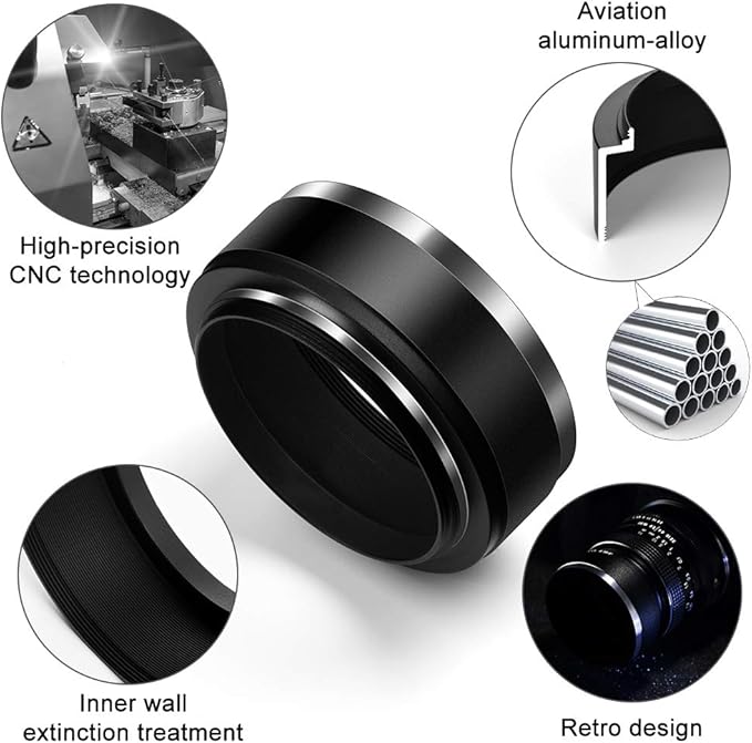 58mm Metal Standard Screw-in Standard Lens Hood with Centre Pinch Lens Cap for Canon Nikon Sony Pentax Olympus Fuji Sumsung Leica Camera +Cleaning Cloth