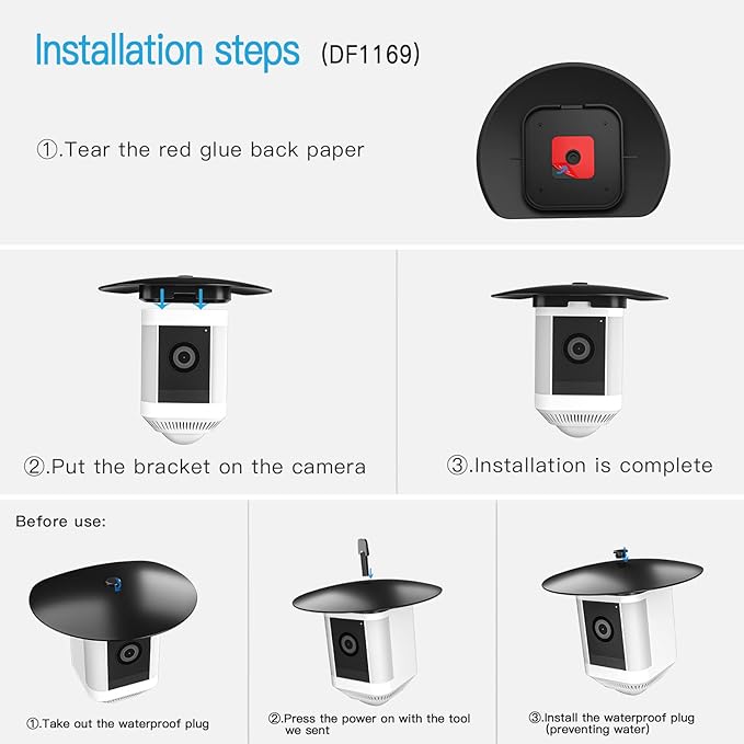 HOLACA Sun Rain Shade Camera Cover for Spotlight Camera Plus, Camera Shield Protective Case for Resistant UV, Easy to Install(Black)
