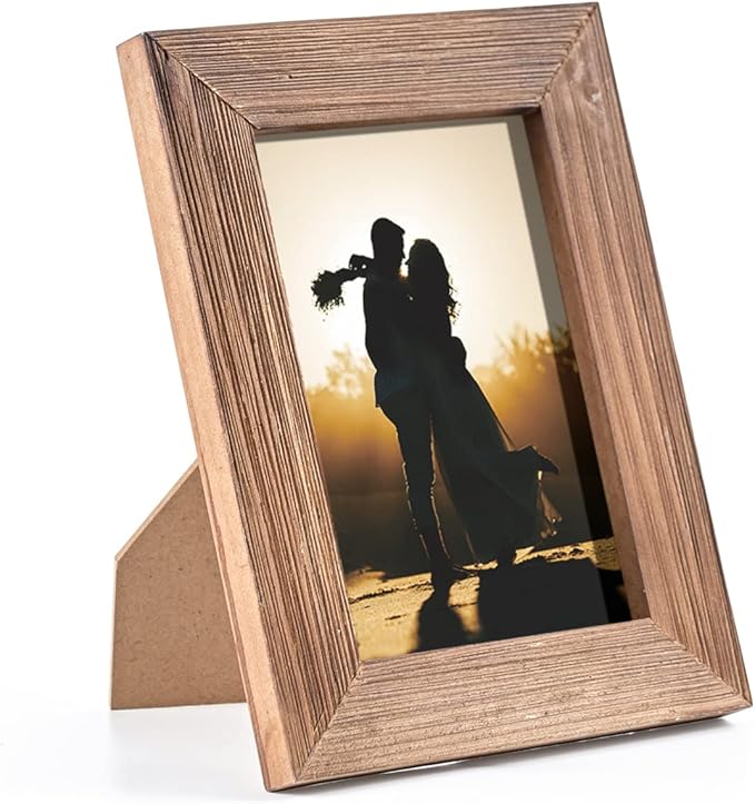 OKSQW Wood Picture Frame 4 x 6 Brown Retro Photo Frames with Real Glass Solid Wooden Photo Frame Standing for Tabletop Hanging Wall Farmhouse Home Desk Office Decor Handmade Family Picture Frame Gift