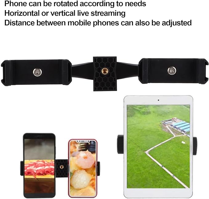 Phone Tripod Mount Adapter, Clip Tripod Monopod Selfie Stick Dual Cell Phone Holder Universal Cold Shoe Adapter for Vlog Live Streaming Video Recording