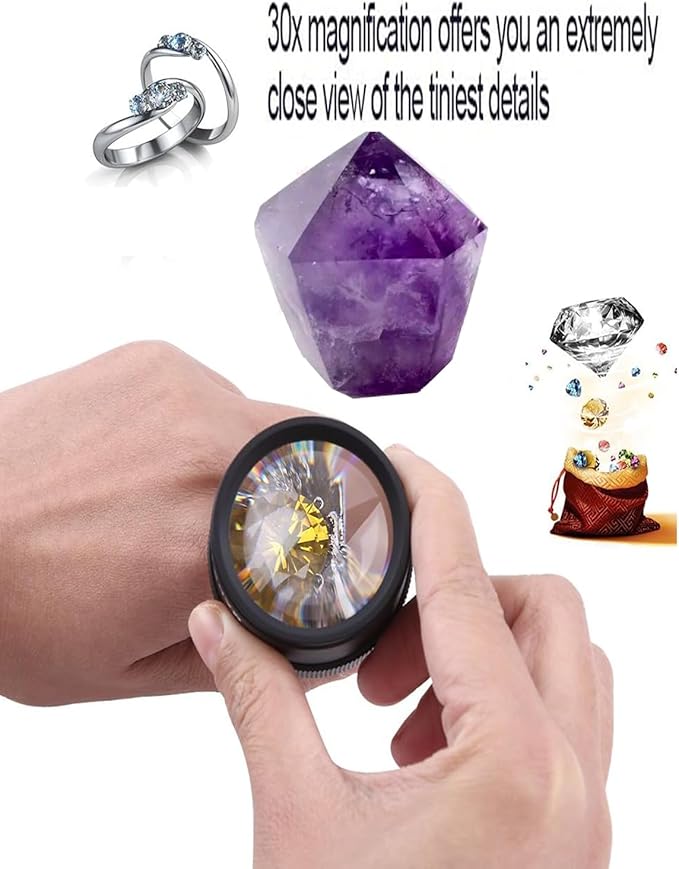 30X Portable Pocket Reading Magnifier Optics Loupes Mini Desk Magnifier Loop Microscope Magnifying Glass Lens for Jewelry, Diamonds, Gems, Coins, Engravings