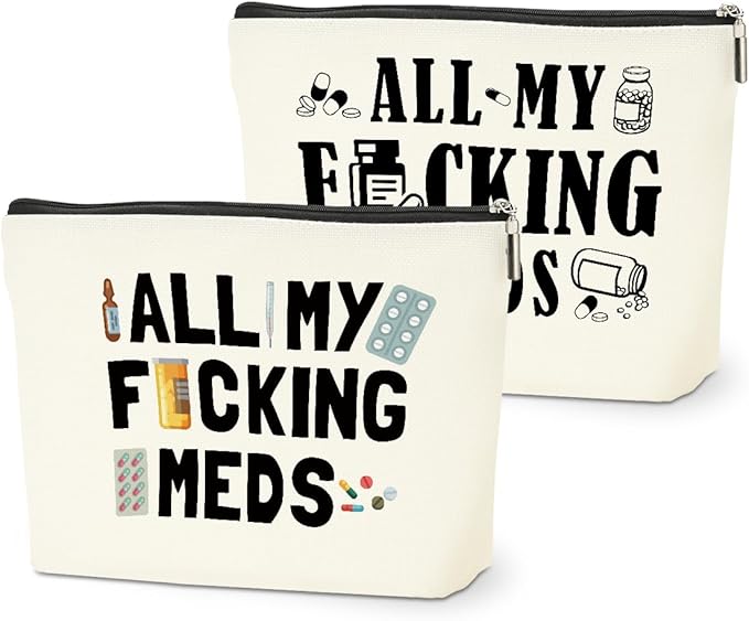 2 PCs Medicine Bag Funny Makeup Bag Meds Bag Cosmetic Bag, Doctor Gifts Pill Bag, Doctor Gift Medical Gifts for Women Girls Pharmacist Nurse Coworkers Christmas birthday Gifts Zipper Pouch