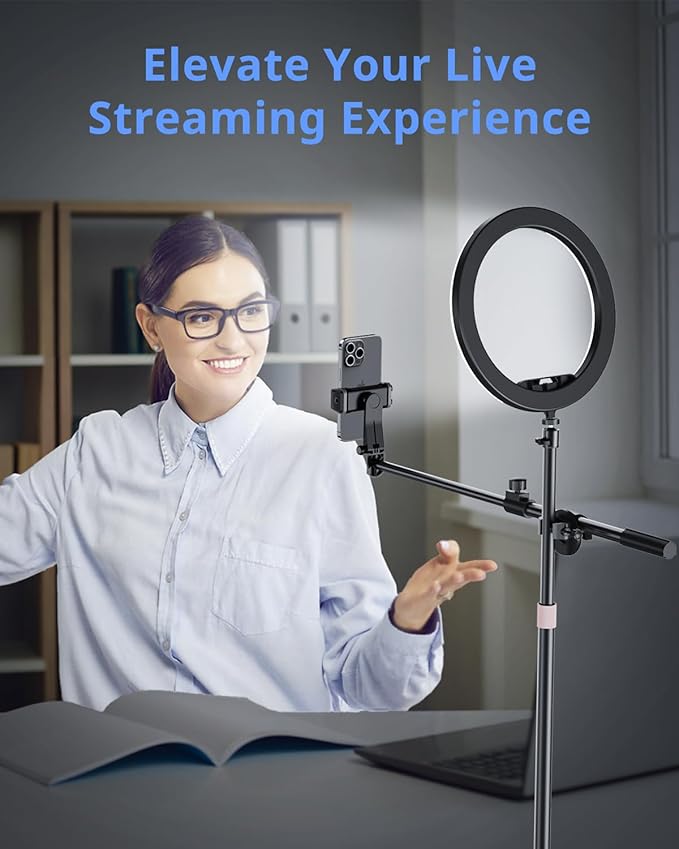 UBeesize 12" Ring Light with Overhead Phone Mount, LED Ring Light with Phone Holder and Stand, Desk Light Ring for iPhone,Cameras, Selfie Light for Live Streaming,Video Recording, Content Creation