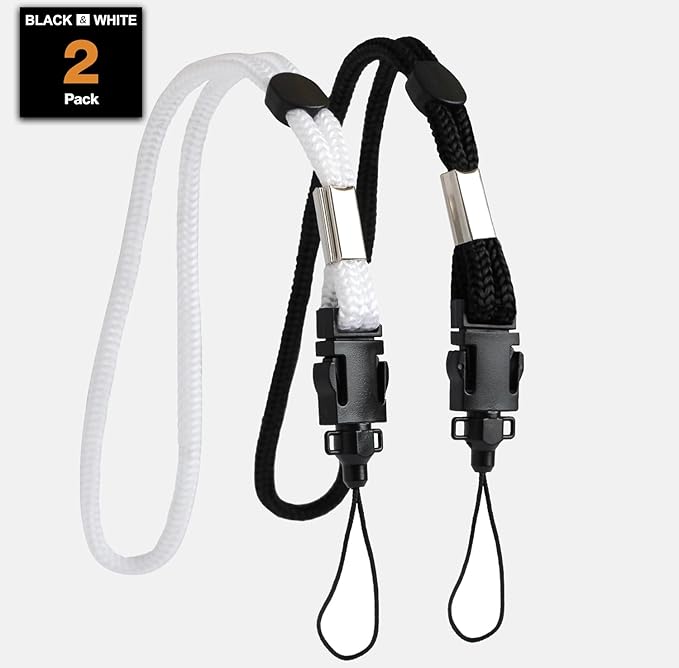 Digital Nc 2 Pack Camera & Cell Phone Wrist Strap (Lanyard Style) Adjustable with Quick-Release. (Black & White Set)