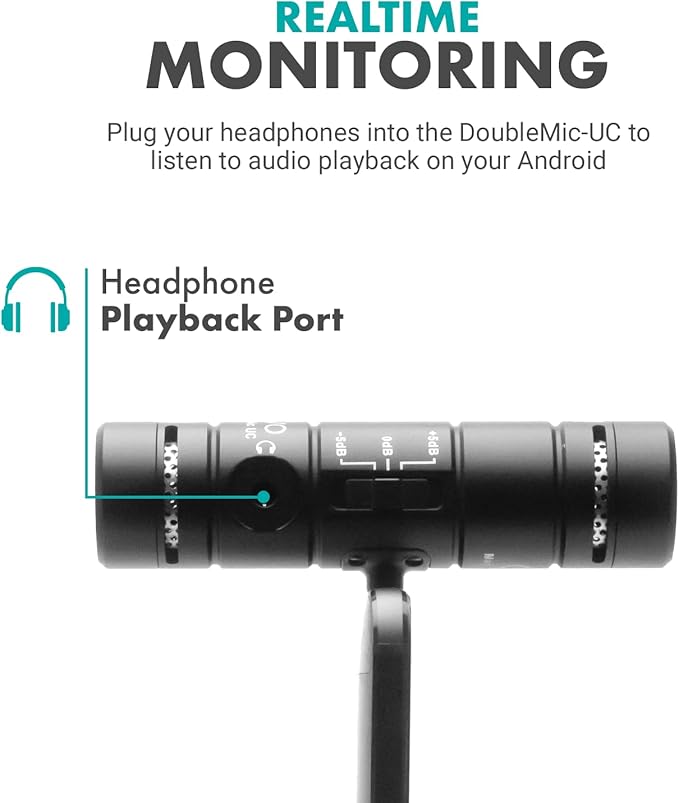 Movo DoubleMic-UC Dual Capsule Phone Microphone for USB-C Devices- Two-Sided Cardioid Condenser Android Shotgun Mic for Video Recording- Professional Microphone for Samsung, iPad Pro, Google Pixel