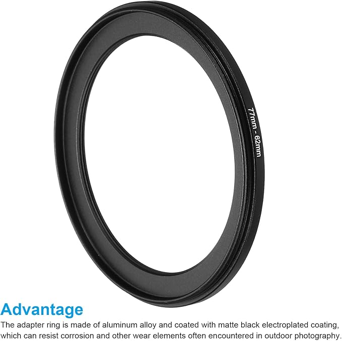 PATIKIL 77mm-62mm Metal Step Down Ring, Camera Lens Filter Adapter Ring Aluminum Filter Adapter Ring for Camera Lenses Hood, Black