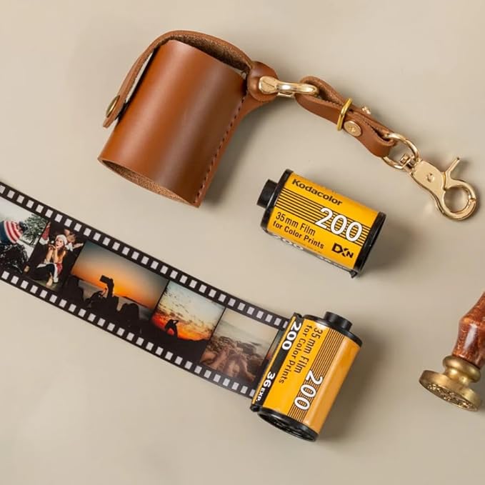 Leather 35mm Film Case Keychain, 35mm Film Holder Film Canisters with Caps for Film Photography & Gifts, H 1.96inch / 5cm (Brown)