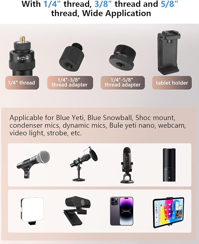 HEMMOTOP Magic Arm Desk Mount/Clamp, 28" Adjustable Camera Arm for iPad, Overhead iPhone Mount, for Yeti Snowball Microphone, Light, Webcam, Action Camera AS05
