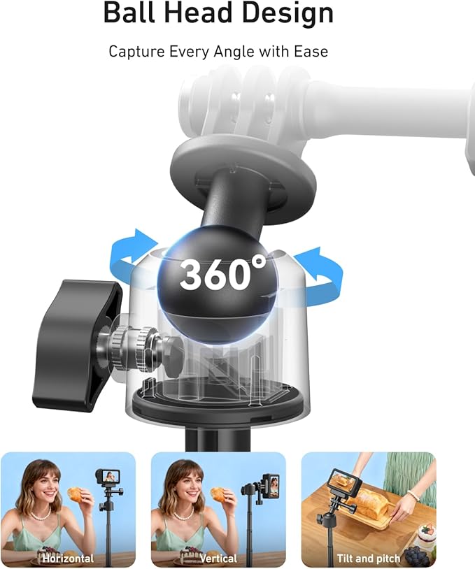 TELESIN 18.1'' Mini Selfie Stick Tripod for DJI OSMO Nano Action 6 5 4, GoPro Hero 13 12,Insta360 X5 X4 Ace Pro Camera Accessories, 360°Adjustable Monopod,Vlog Extended Handle Grip,Magnetic Base Stand
