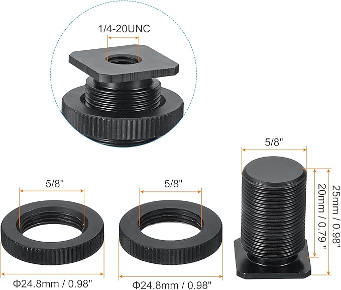PATIKIL Male 5/8" to Female 1/4" Camera Hot Shoe Mount, 2 Pack Flash Cold Shoe Mount Tripod Screw Adapter for DSLR Rig, Black