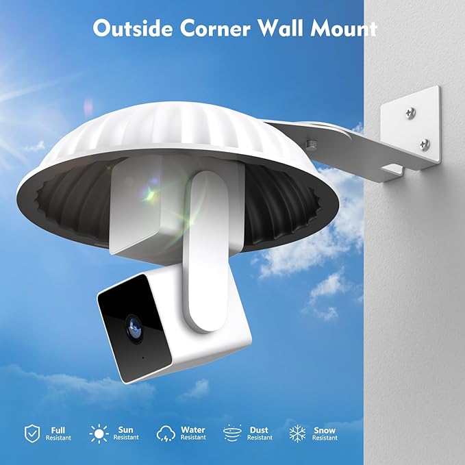 2 Pack Wall Mount with Rain Cover for WYZE Cam Pan V3/V2, Weatherproof Sun Shade and Outside Metal Corner Mount, Reduce Blind Spots for Outdoor Use