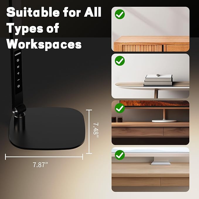 LED Desk Lamp for Home Office, Eye-Caring Diffused Desk Light, 3 Color Temperature 10 Brightness Computer Light, Dimmable Desk Light with Memory & Timer Func, Metal Swing Arm Table Lamp