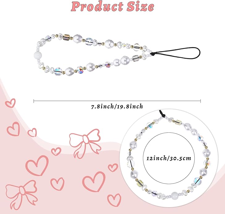 Pink Beaded Phone Wrist Straps, Y2K Phone Case Charms Camera Charm Strap, Lanyard Keychain Wristlet Aesthetic Cellphone Charm