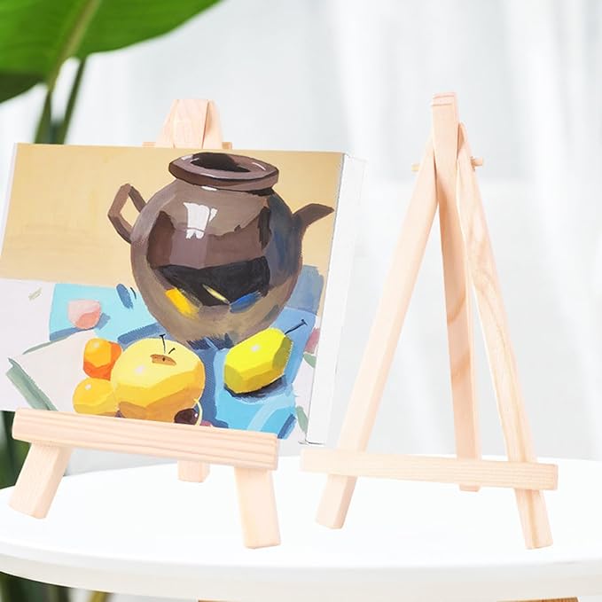 Voittozege 40 Pcs 6 Inches Mini Wood Easel, Wooden Tripod Holder Stand for Painting Mini Tabletop Easels for Card Artist Crafts Photos Gift