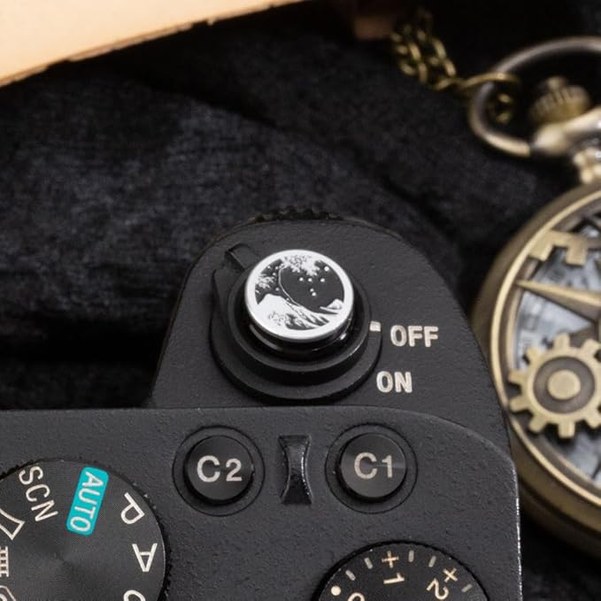 Kanagawa Wave Pattern Camera Hot Shoe Cover Shutter Button for Sony A1 A7C A7CR A7CII A7R A7M2 A7M3 A6700 A6600 A6500 A6400 A6300 (Aluminum Alloy-Shutter Decorative Button)