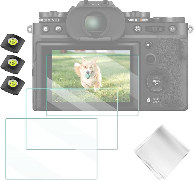 K&F CONCEPT 3 Pack Camera Screen Protector Compatible with Fujifilm X-T5 Fuji XT5, 0.3mm 9H Hardness Tempered Glass Cover Anti-Scratch Bubble-Free & Hot Shoe Cover