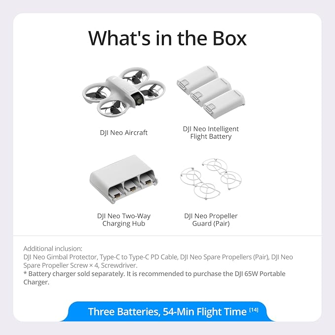 DJI Neo Three-Battery Combo, Mini Drone 4K UHD Camera for Adults, 135g Self Flying Drone That Follows You, Palm Takeoff, Subject Tracking, QuickShots, Stabilized Video (Controller-Free), Gray