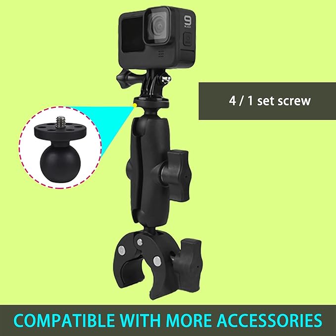 Handlebar Clamp Motorbike Mount for Insta360 ACE Pro One X4 X3, X2, X, One R, RS, GO 2, GoPro Hero, with Double Ball Head Super Clamp Mount Adapter Accessories