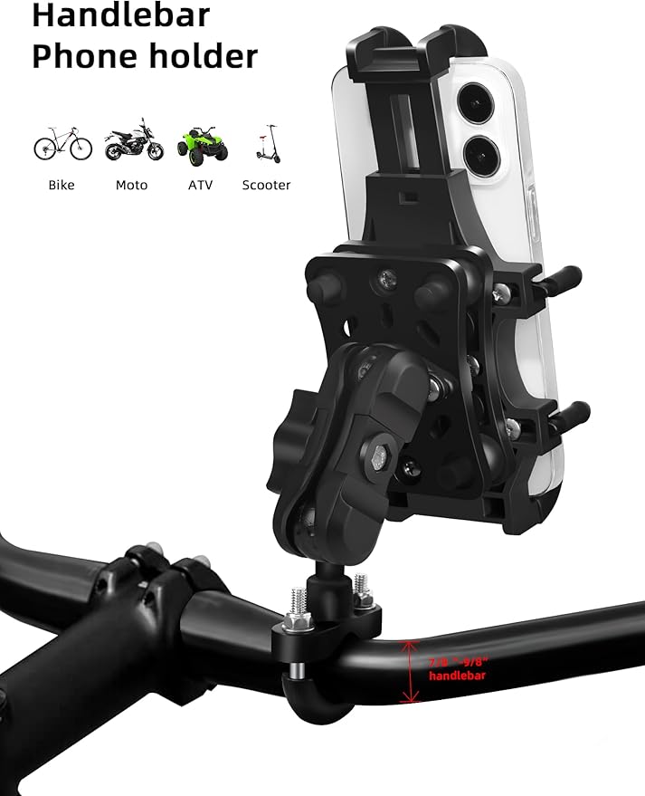 Motorcycle Phone Mount with Vibration Dampener, One-Hand Operation Bike Phone Holder Holds 4.7"-7.1" Cell Phones on Handlebar, ATV Cell Phone Holder for Bike Motorcycle Scooter ATV