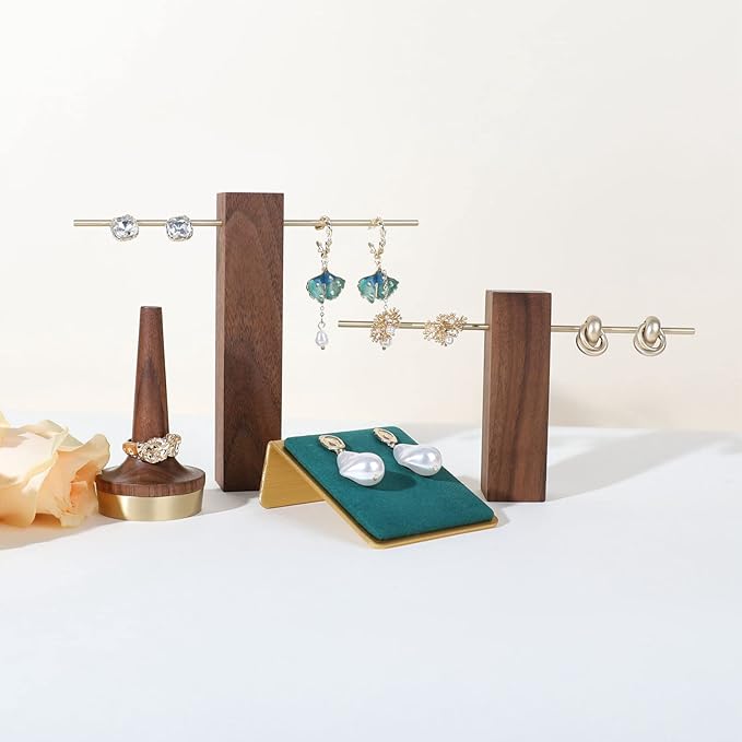 GemeShou Gold earring stands and displays for show, Green velvet earring holders, Jewelry display stands for selling【Green】