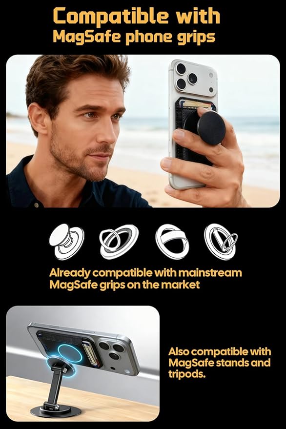 Upgraded for MagSafe Wallet, Compatible with MagSafe car mount, 5 cards, iPhone Magnetic wallet, for iPhone 12-17 Series, Slim minimalist vegan leather Magsafe wallet, Black (DBX003)