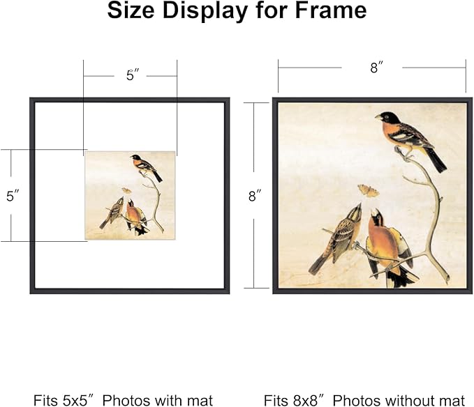 8x8 Picture Frame, Black Metal Square Photo Frames with HD Glass, Fits 5x5 with Mat or 8 x 8 without Mat, Display for Wall and Table, 1 Pack