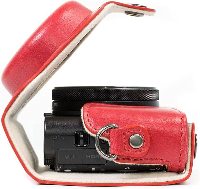 MegaGear MG1139 Ever Ready Leather Camera Case Compatible with Sony Cyber-Shot DSC-RX100 VI, DSC-RX100 V, DSC-RX100 IV, DSC-RX100 III - Red