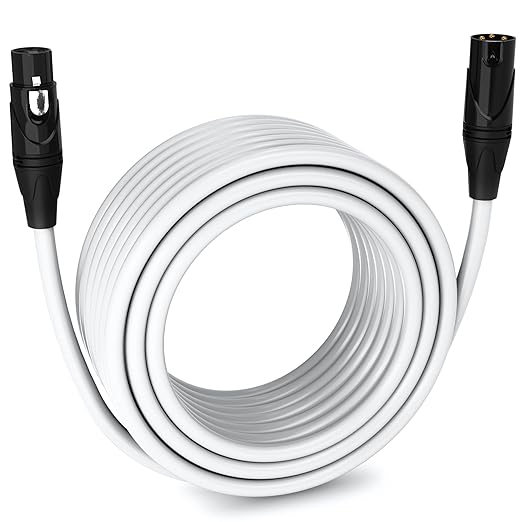 LyxPro 75 Feet XLR Microphone Cable Balanced Male to Female 3 Pin Mic Cord for Powered Speakers Audio Interface Professional Pro Audio Performance and Recording Devices - White
