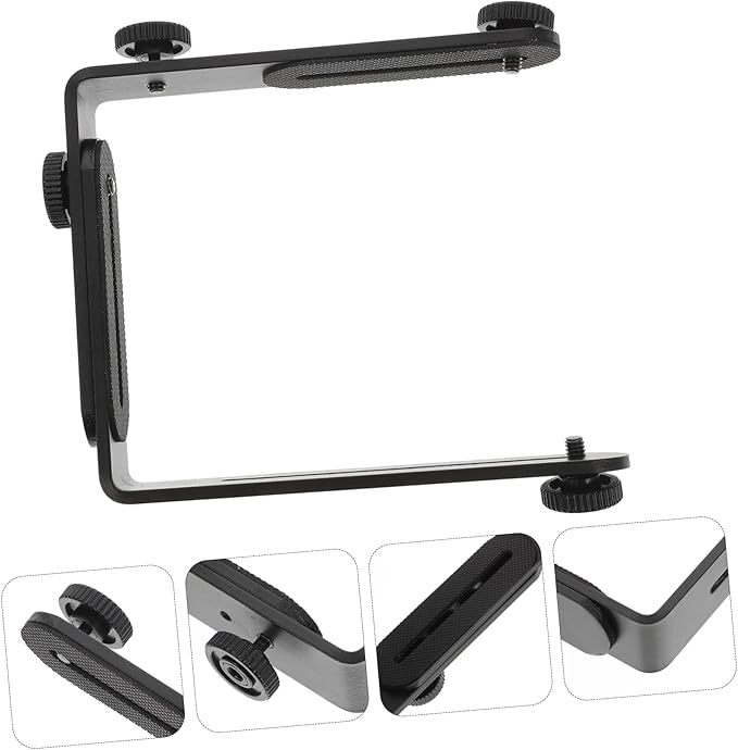 OSALADI Dual Shaped Metal Bracket for DSLR Camcorder Flash Light Holder Photography Accessory with Matte Non Slip Surface for Portrait and Landscape Shots
