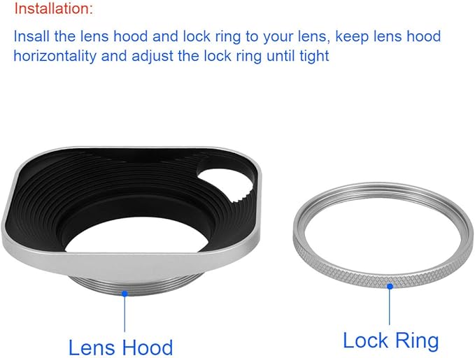 Haoge LH-S43P 43mm Square Metal Screw-in Lens Hood Hollow Out Designed with Cap for Leica Rangefinder Camera with 43mm E43 Filter Thread Lens Silver
