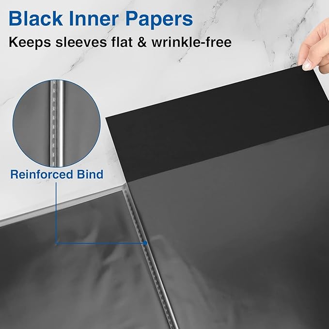 Sooez Art Portfolios 11"x14", Large Portfolio Folder with 30 Pockets & Black Inner Sheets, Display 60 Pages, 11 x 14 Presentation Book for Artwork Storage, Binder with Plastic Sleeves for Artist