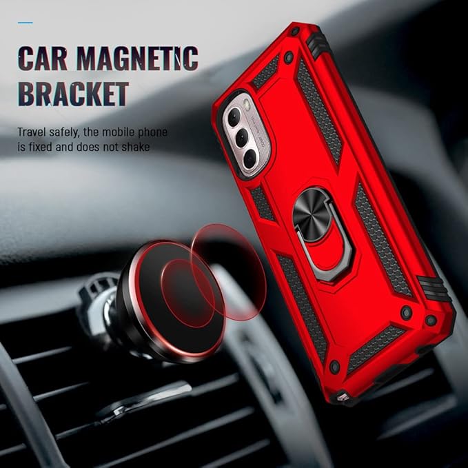 Androgate Compatible with Motorola Moto G Stylus 2022 4G Case with HD Screen Protector, Military-Grade Metal Ring Kickstand 15ft Drop Tested Shockproof Cover Case for Moto G Stylus 4G 2022, Red