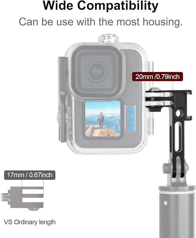 HSU Vertical Mount for GoPro, Aluminum 90 Degree Cold Shoe Direction Adapter, 1/4”-20 Screw Hole Tripod Mount for GoPro Hero 13/12/11/10/9/8/7/6, DJI Osmo Action 4/3 AKASO Action Camera and More