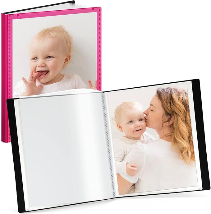 CRANBURY Portfolio Binder for 8x10 Photos (Pink), Poly Plastic 8 x 10 Art Presentation Book with Clear Plastic Sleeves, 24 Pages Hold 48 Pictures, 10x8 Photo Book with Customizable Front Pocket