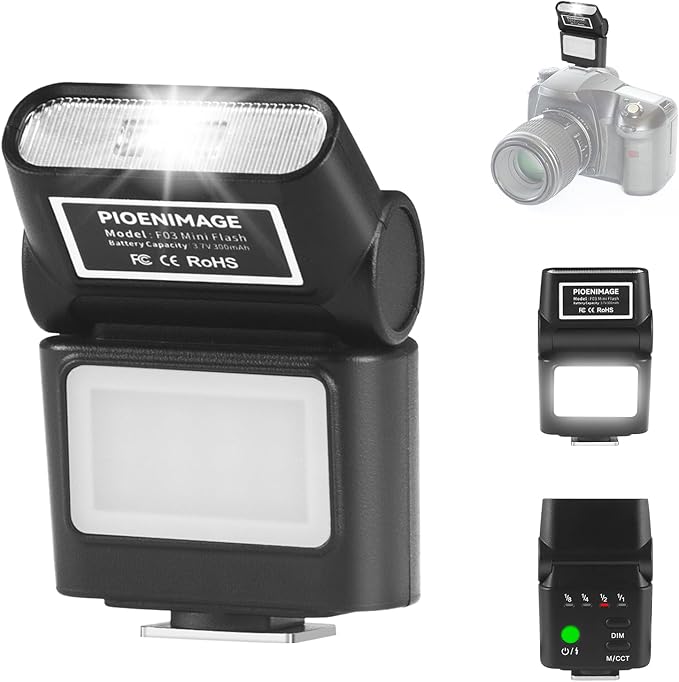 Mini Camera Flash Speedlite with Video Light, GN8 6500K Adjustable External Flash, Universal Single Contact Hot Shoe Mount, Compatible with Canon/Nikon/Sony/Fuji/DSLR