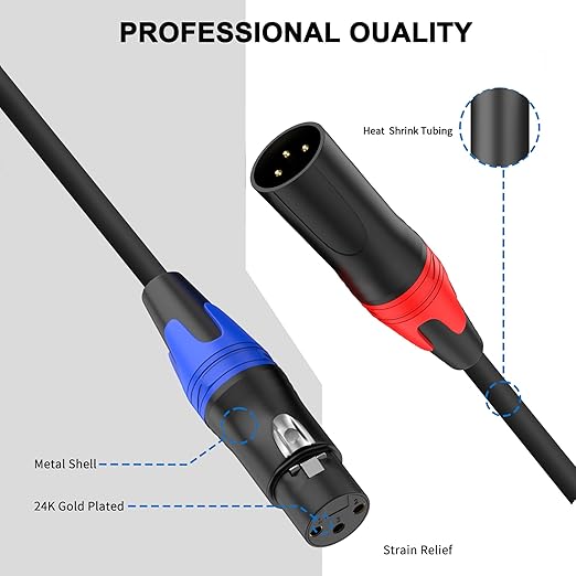 XLR Cable 10 ft 4pack, Male to Female Cable, Professional Balanced Microphone Lead XLR Male to Female Cables, Extension Mic Cable Cord