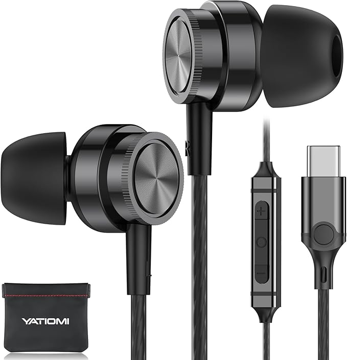 USB C Headphone for Samsung S25 S24 S23 Ultra FE S22 A16 A55 A54 Wired Earbuds Magnetic in-Ear Type C Earphone with Microphone Volume Control Stereo Noise Canceling for iPhone16 15 Pro Max Pixel 9 8a