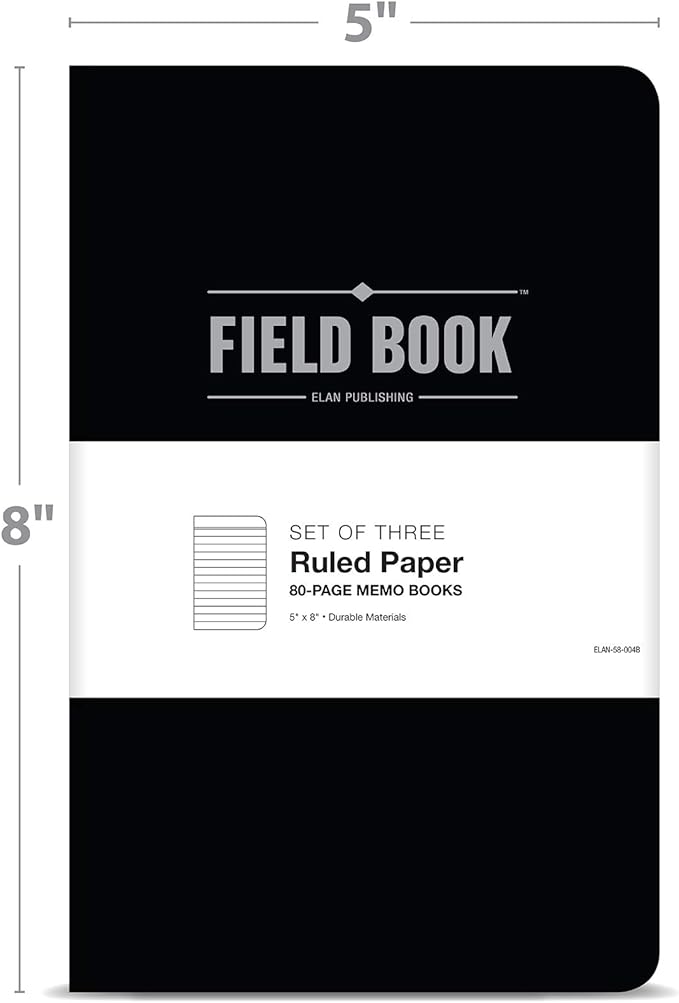 Elan Publishing Company The Indestructible, Waterproof, Tearproof, Weatherproof Field Notebook - 5"x8" - Black - Lined Memo Book - Pack of 3