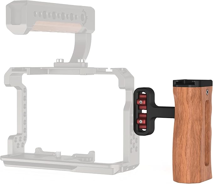 Poyinco Wooden Mini Handle Side Handgrip with 1/4"-20 Screws for Digital Camera DSLR Camera Cage with Cold Shoe Mount Built-in Wrench can Up and Down Adjustable - Black